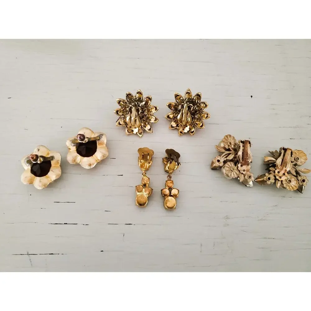 Lot of Vintage Mid Century Gorgeous Clip On Earrings